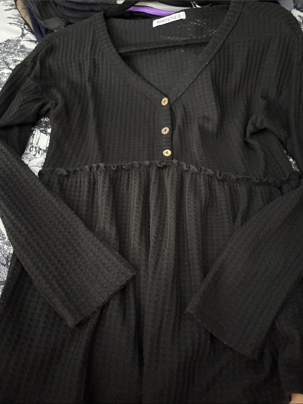 Pink Blush Black Ribbed V-Neck Babydoll Tunic